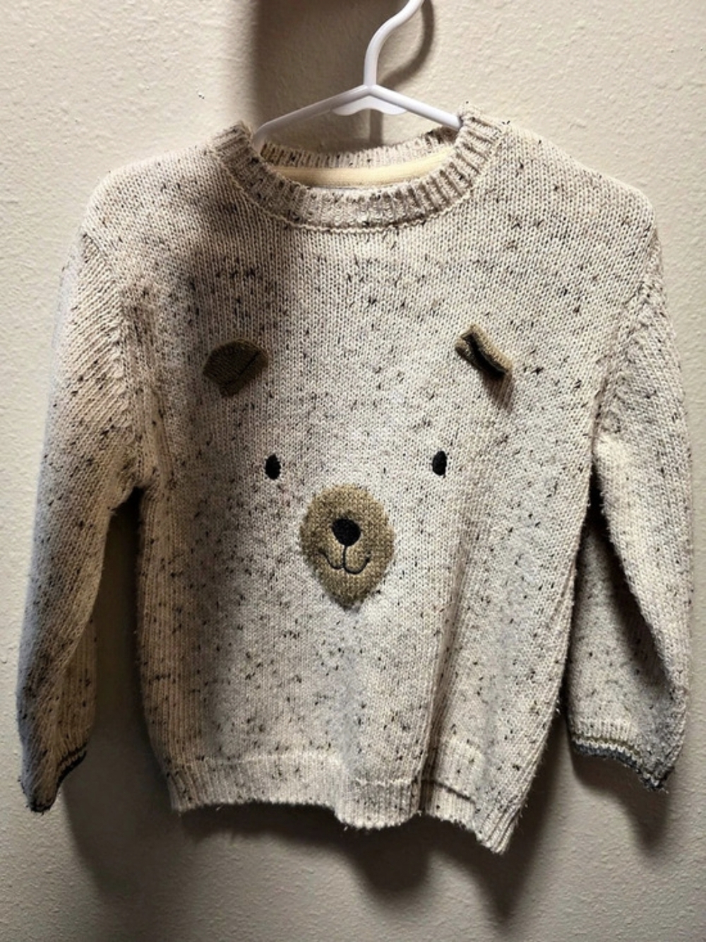 Mayoral Bear Face Knit Sweater Baby 24M Cream & Brown